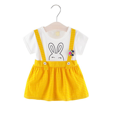 

Newborn Kids Dress For Girls Clothes Rabbit Summer Cartoon Striped Strap Girl Dress fashion Princess party Dress Girls Clothes