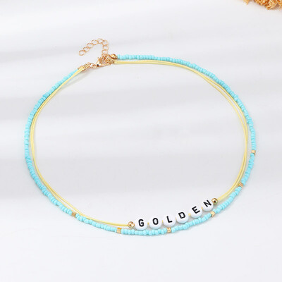

Fashion Tiny Dainty Initial Metal Letter Choker Beads Necklace for Women Pendant Collar Jewelry Gift