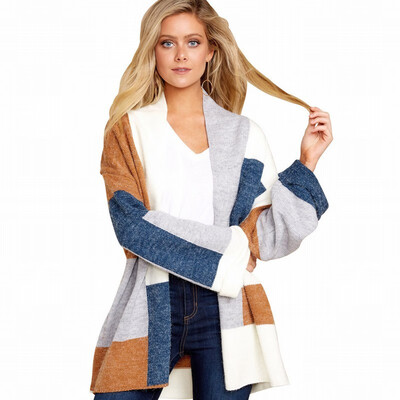 

Plaid Sweater womens Long Sleeve Knit Cardigan