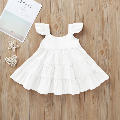 

Toddler Kids Baby Girls Ruffle Solid Linen Elegant Princess Party Dress Clothes