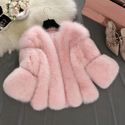 

Roseonmyhand Women Fashion Solid Jackets Fur Short Stitching Faux Fur Coat