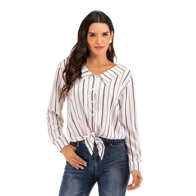 

Tailored Womens Fashion New Striped Puff Long Sleeve Doll Collar Shirt Top Blouse