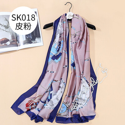 

Spring&summer new chain anchor printing silk scarf ladies beach towel shawl wholesale SK018