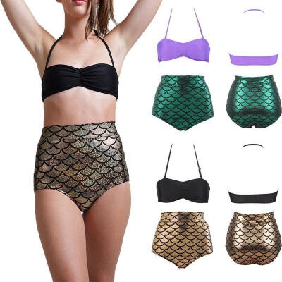 

Women Sexy Mermaid Swimsuit High Waist Beach Wear Bathing Bikini Set Push up Padded SwimwearRemovable Straps Halter Bra