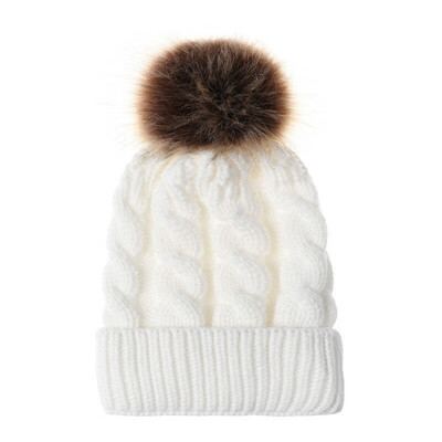 

New Hot Women Winter Racoon Fur Pom Pom Big Ball Knit Beanie Cap Bobble Hat