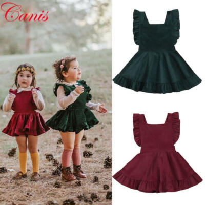 

Toddler Girls Princess Dress Kids Baby Party Wedding Pageant Corduroy Dresses