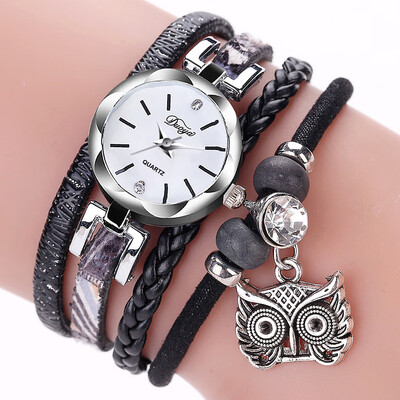 

Round Owl Table Cute Owl Pendant Surround Watch Small Twist PU Bracelet Watch