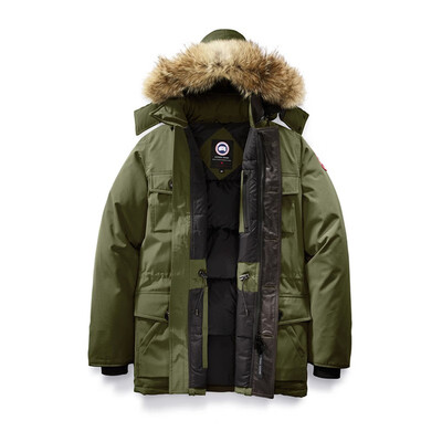

Men Winter Coat Goose Mens Banff Parka Meets Leather Deatiling Overcoat Goose Down Feather Jacket Banff Parka Coyote Fur Collar
