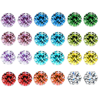 

12 Pairsset Crystal Stud Earrings Colorful Fashion Earring For Women Jewelry Silver Color Piercing