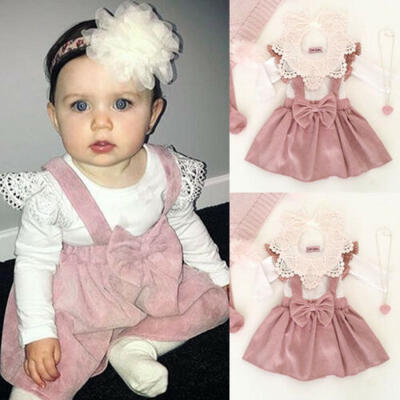 

Toddler Kid Baby Girl Top T-shirt Pink Suspender Skirt Dress Outfit Set Clothes