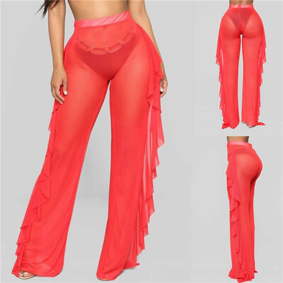 

Plus Size Women Mesh Sheer Bikini Cover Up Long Pant Trousers Beach Swimwear