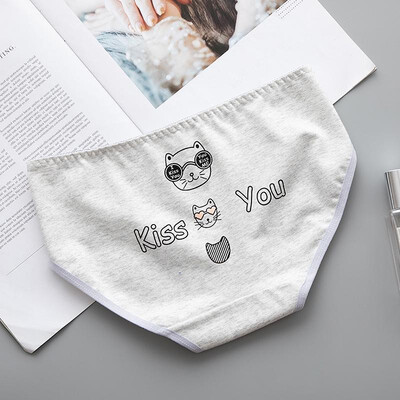 

Women Briefs Cotton Blends Beathable Stretchy Cartoon Animal Cat Letters Polka Dot Print Bow Sweet Underwear