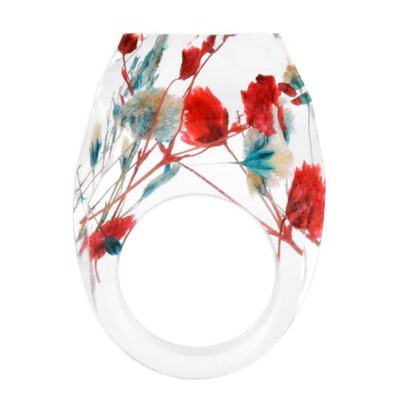 

New Women Fashion Beauty Natural Real Dried Flower Scenery Painting Transparent Resin Ring Jewelry Gifts