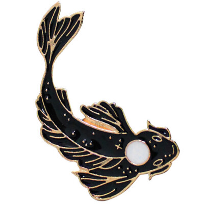 

Black White Koi Fish Metal Enamel Brooch