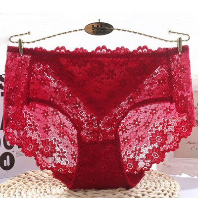 

Fashion Sexy Lace Panties Feminine Solid Color Soft Breathable Underwear Translucent Seamless Mid Waist Briefs