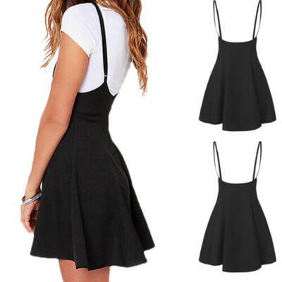 

Belt High Waist Suspender Skirt Women Pastel Skater Flared Pleated Mini Dress