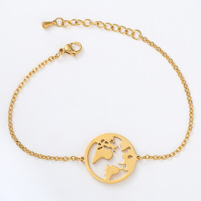 

Chic 2019 Simple Round Hollow World Map Bracelet Chain Charm Bracelets