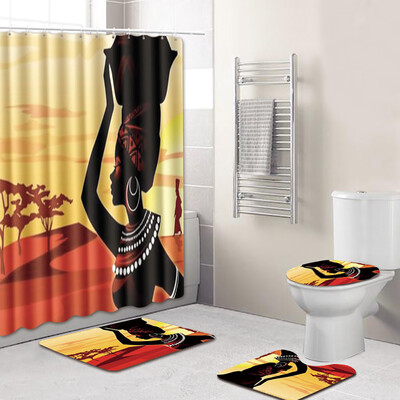 

〖Follure〗4PCS Sea Style Non Slip Toilet Polyester Cover Mat Set Bathroom Shower Curtain