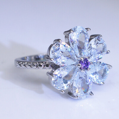 

Exquisite 925 Sterling Silver Natural Gemstone White Sapphire Floral Ring Jewelry Engagement Wedding Party Size 6-10 Best