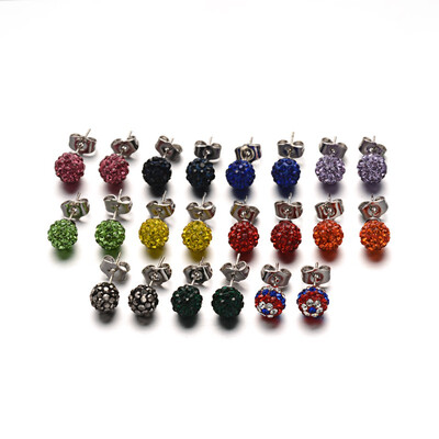 

Polymer Clay Rhinestone Ball Stud Earrings with Stainless Steel Stud Earring Findings Stainless Steel Color Mixed Color 8mm P
