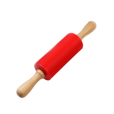 

Toponeto Wooden Handle Silicone Rollers Rolling Pin Kid Kitchen Cooking Baking Tool