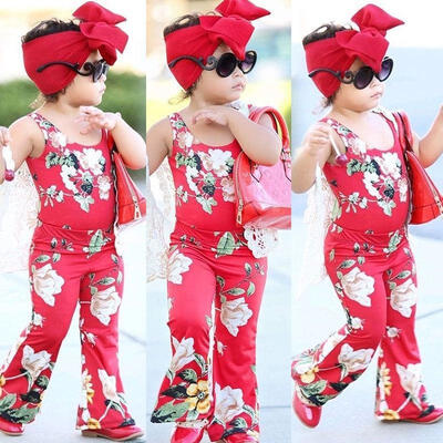 

Newborn Kid Baby Girls Flower Tops Pants Leggings Headband Outfits Clothes