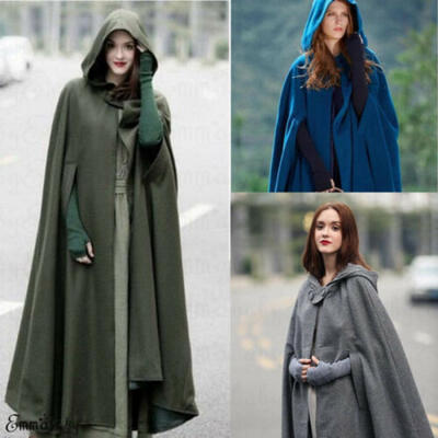 

Womens Loose Wool Poncho Winter Warm Coat Jacket Long Cloak Cape Parka Outwear