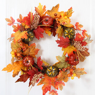 

Halloween Artificial Autumn Pumpkin Maple Leaf Wreath Window Hanging Ornament