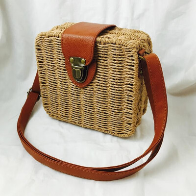 

Multicolor Candy Color Women Use Handmade Straw Bag Mini Size Shoulder Beach Crossbody Handbags for Girl