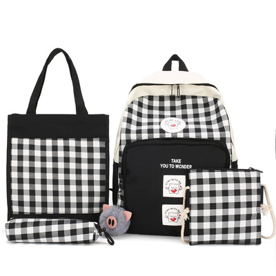 

Four-piece Set of Campus Backpack&Canvas Backpack for Women in Korean High School