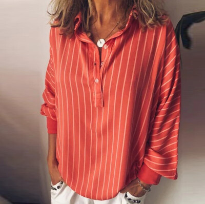 

Starmoon Fashion Woman Loose Casual Striped Button Lapel Long Sleeve Shirt Top Blouse