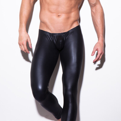 

Mens Slim PU Leather Bodycon Pants Casual High Wasit Long Pants Trousers 2018