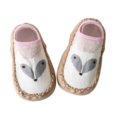 

Baby Shoesborn Boys Girls Sock Style Anti-Slip Soft PU Leather Cotton Moccasins Cartoon Fox Dog Owl Pattern First Walkers