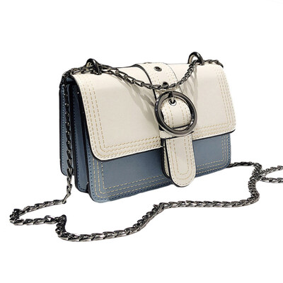

Women Color Block Chain Faux Leather Square Croosbody Organ Bag Shoulder Pouch