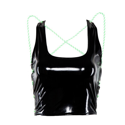 

Leather Glossy Solid Color Wrapped Chest Cross Straps Halter Vest Ladies Short Section Exposed Navel Summer Vest