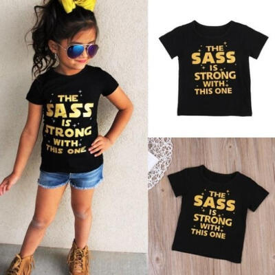 

Causal Toddler Girls Letter Print Black T-Shirt Crew Neck Cotton Tee Tops 2-6Y