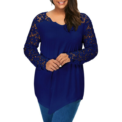 

Lace Panel Plus Size Long Sleeve Tunic T Shirt