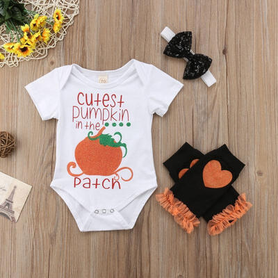 

3Pcs Halloween Newborn Baby Girl Pumpkin Romper Leg Warmer Headband Outfit Clothes 0-24M