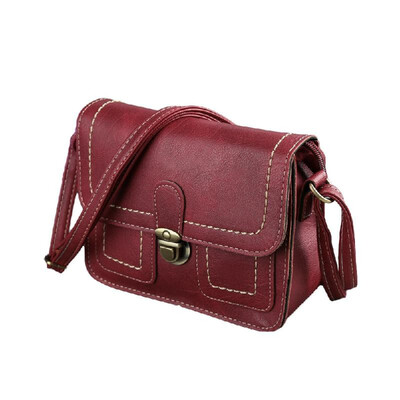 

New Korean Women Crossbody Bag Contrast Seams Flap Front Twin Pockets Adjustable Strap Vintage Shoulder Bag