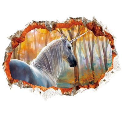 

10 Styles 3D Unicorn Horse Wall Sticker Creative 3D Break The Wall Effect Stickers