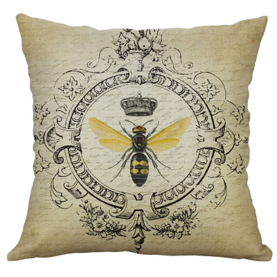 

〖Follure〗European style Retro Small Bee Linen Pillow Home Car Cushion Cover