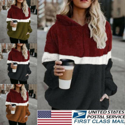 

Womens Faux Fur Teddy Bear Fleece Winter Coat Jacket Sweater Hooded Overcoat US