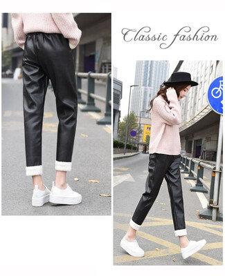 

For autumnwinter 2018 pair of lamb suede pants with loose thin&thick casual pu leather harem pants