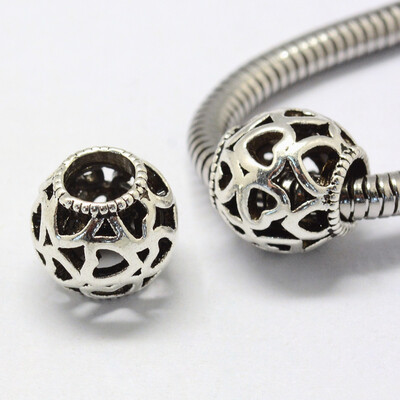 

Alloy European Beads Tibetan Style Large Hole Beads Rondelle with Heart Hollow Antique Silver 10x10mm Hole 5mm