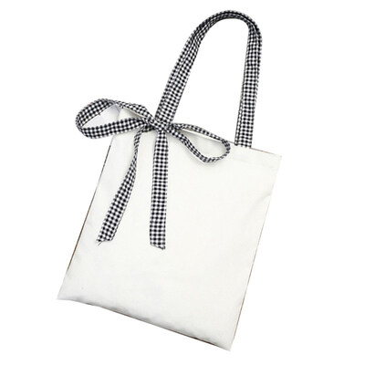 

Simple Women Plaid Print Strap Canvas Bowknot Shoulder Shopper Student Big Bag