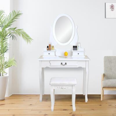 

White Vanity Set with StoolMakeup Table with 3 Drawers Room Dresser