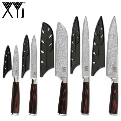 

XYj 5pcs Stainless Steel Knives Set Damascus Veins Blade Free Covers Chef Slicing Santoku Utility Paring Knife