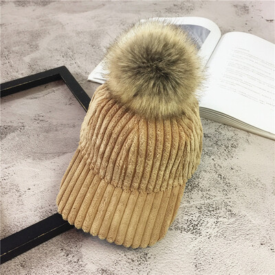 

Hat women fallwinter Korean fashion fur ball baseball cap fashion student hat winter thick cute street Cap