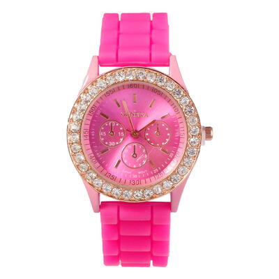 

Women Quartz Watch Rhinestone Crystal Lady Three Eyes Dial Silicone Watch