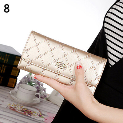 

Women Quilted Crown Clutch Long Purse Faux Leather Wallet Card Holder Handbag